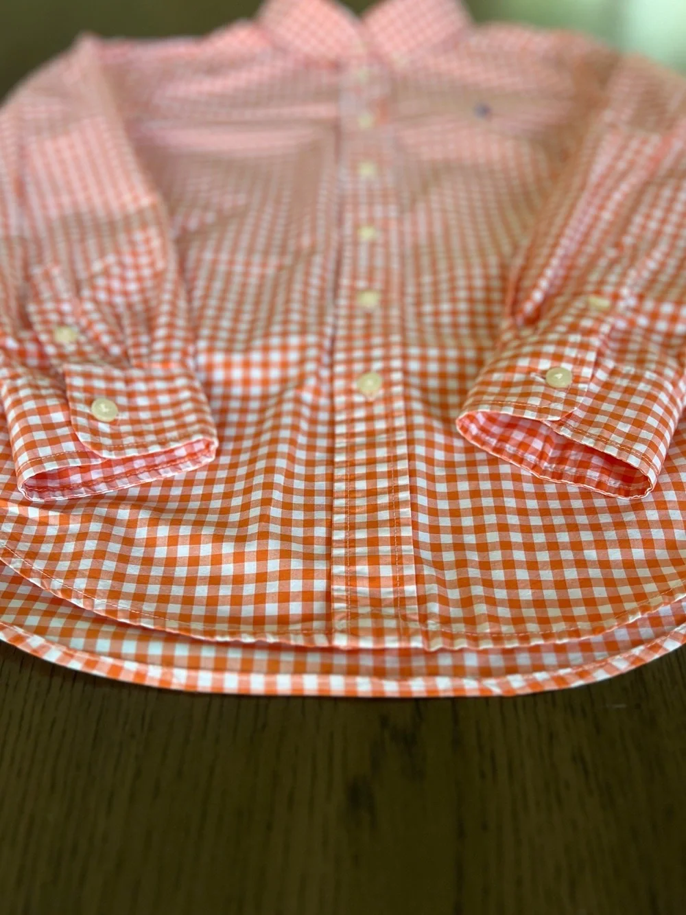 Ralph Lauren Boys Orange White Check Button Down Shirt Blue Pony GUC